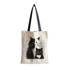 Cat Pattern Canvas Bag Lightweight Shoulder Bag Portable Shopper