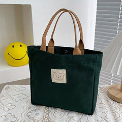 Bear Patch Decor Tote Bag Canvas Lunch Box Bag for Work Picnic School