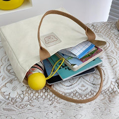 Bear Patch Decor Tote Bag Canvas Lunch Box Bag for Work Picnic School