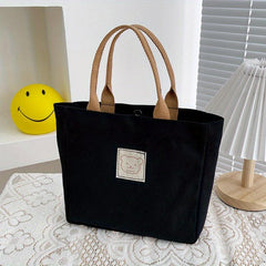 Bear Patch Decor Tote Bag Canvas Lunch Box Bag for Work Picnic School