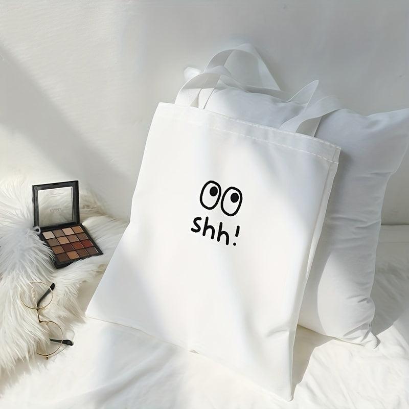 Cartoon Eyes Print Canvas Tote Bag Large Travel Beach Shoulder Bag