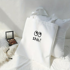 Cartoon Eyes Print Canvas Tote Bag Large Travel Beach Shoulder Bag