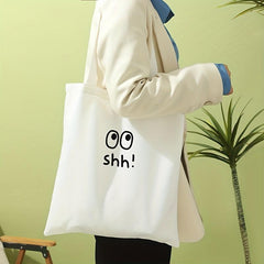 Cartoon Eyes Print Canvas Tote Bag Large Travel Beach Shoulder Bag
