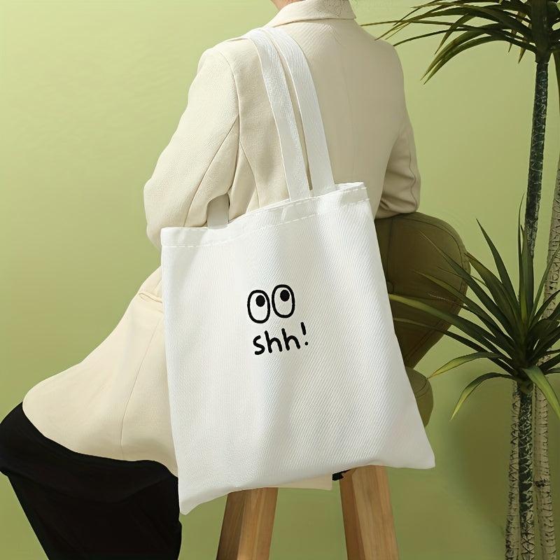 Cartoon Eyes Print Canvas Tote Bag Large Travel Beach Shoulder Bag