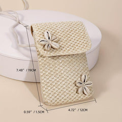 Boho Style Mini Crossbody Bag with Flower Decor Flap Coin Purse