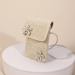 Boho Style Mini Crossbody Bag with Flower Decor Flap Coin Purse