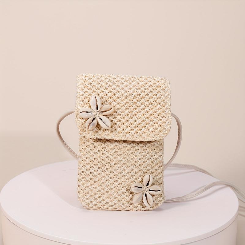 Boho Style Mini Crossbody Bag with Flower Decor Flap Coin Purse