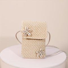 Boho Style Mini Crossbody Bag with Flower Decor Flap Coin Purse