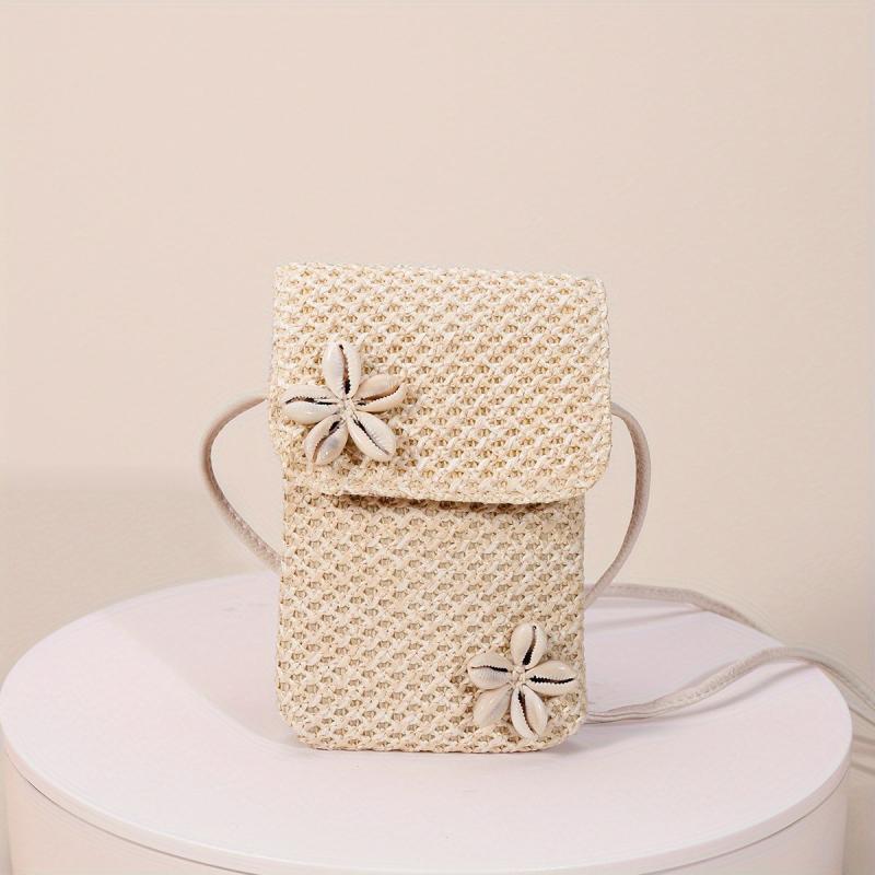 Boho Style Mini Crossbody Bag with Flower Decor Flap Coin Purse