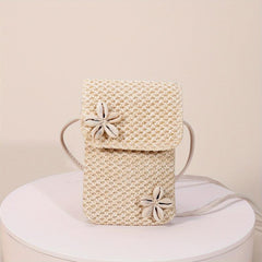 Boho Style Mini Crossbody Bag with Flower Decor Flap Coin Purse