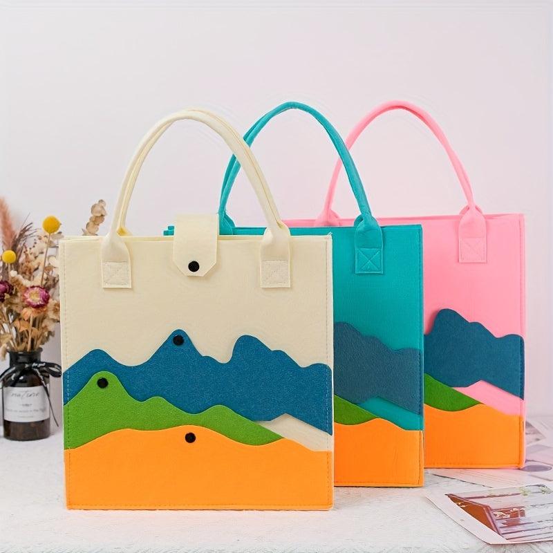 Colorblock Felt Tote Bag Lightweight Handbag