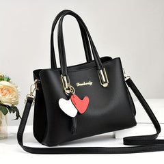 Solid Handbag Storage Satchel Bag With Love Pendant