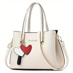 Solid Handbag Storage Satchel Bag With Love Pendant