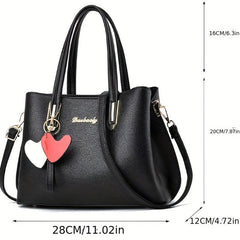 Solid Handbag Storage Satchel Bag With Love Pendant