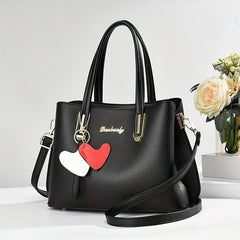 Solid Handbag Storage Satchel Bag With Love Pendant