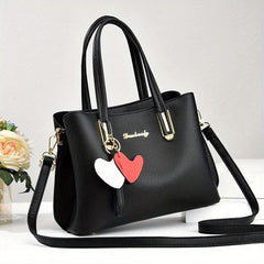 Solid Handbag Storage Satchel Bag With Love Pendant