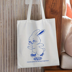 Rabbit Graphic Canvas Shopper Bag Large Tote Bag