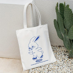 Rabbit Graphic Canvas Shopper Bag Large Tote Bag