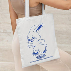 Rabbit Graphic Canvas Shopper Bag Large Tote Bag