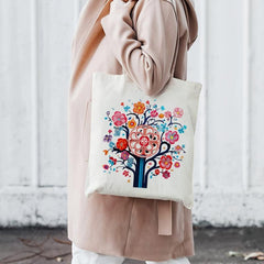 Vintage Flower Pattern Canvas Shoulder Bag Lightweight Shopping Bag