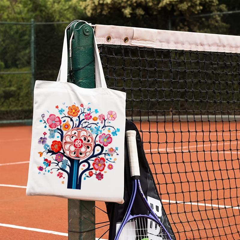 Vintage Flower Pattern Canvas Shoulder Bag Lightweight Shopping Bag