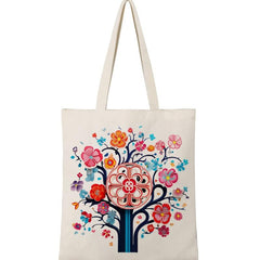 Vintage Flower Pattern Canvas Shoulder Bag Lightweight Shopping Bag