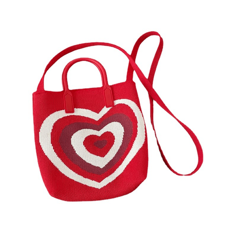Women's Heart Woven Crossbody Bag Crochet Shoulder Handbag Purse