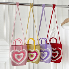 Women's Heart Woven Crossbody Bag Crochet Shoulder Handbag Purse