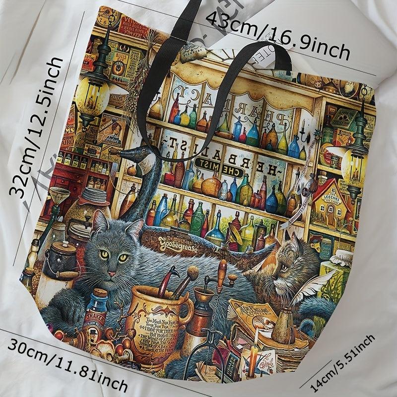 Magic Grocery Cat Print Handbag Reusable Shopping Bag Large Shoulder Bag