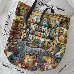 Magic Grocery Cat Print Handbag Reusable Shopping Bag Large Shoulder Bag