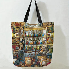 Magic Grocery Cat Print Handbag Reusable Shopping Bag Large Shoulder Bag