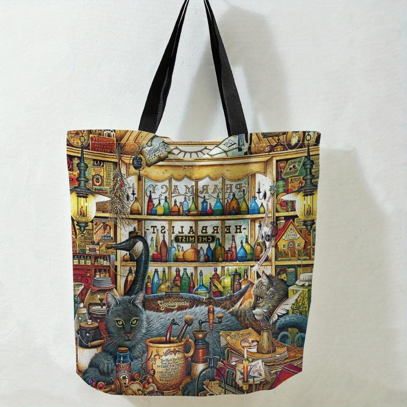 Magic Grocery Cat Print Handbag Reusable Shopping Bag Large Shoulder Bag