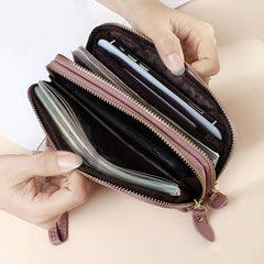 Leather Zipper Long Clutch Cell Phone Purse Wristlet Wallet