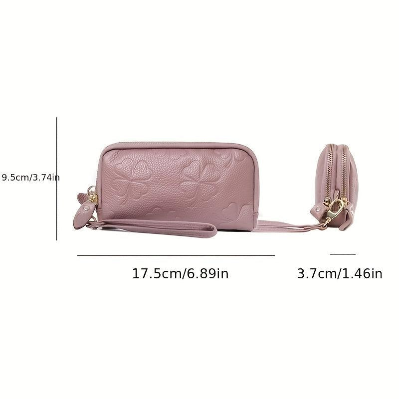 Leather Zipper Long Clutch Cell Phone Purse Wristlet Wallet