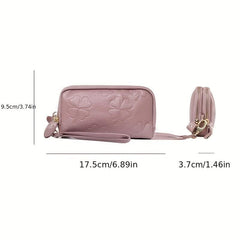 Leather Zipper Long Clutch Cell Phone Purse Wristlet Wallet