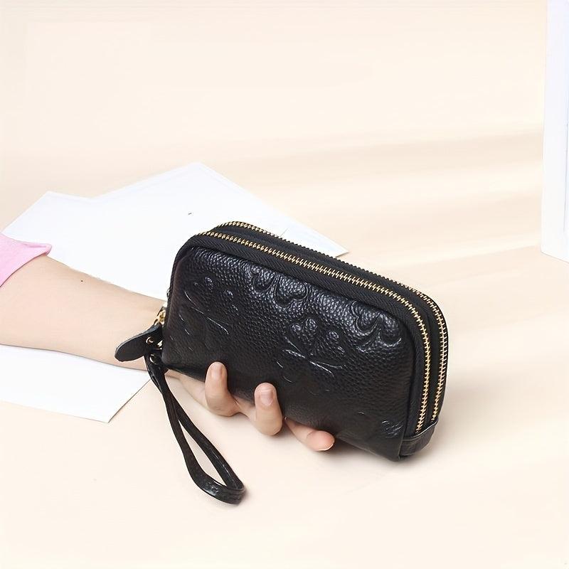 Leather Zipper Long Clutch Cell Phone Purse Wristlet Wallet