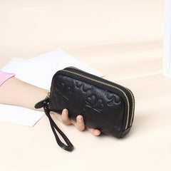 Leather Zipper Long Clutch Cell Phone Purse Wristlet Wallet