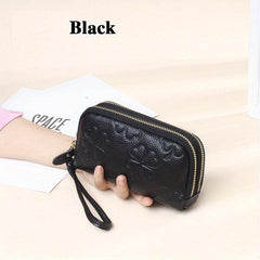 Leather Zipper Long Clutch Cell Phone Purse Wristlet Wallet