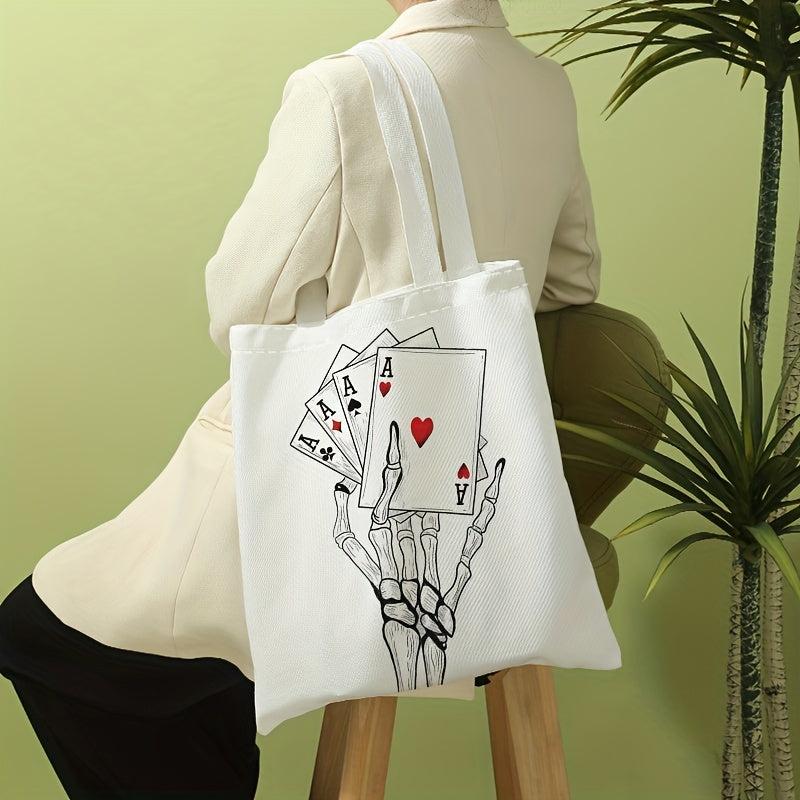 Goth Poker Print Canvas Tote Bag Large Capacity Shoulder Bag