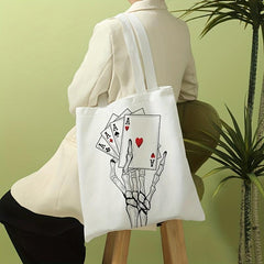 Goth Poker Print Canvas Tote Bag Large Capacity Shoulder Bag