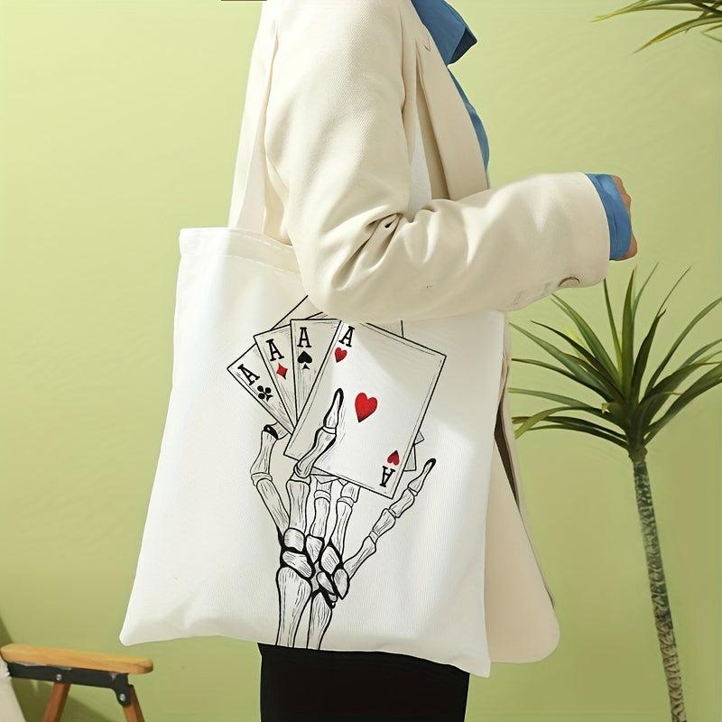 Goth Poker Print Canvas Tote Bag Large Capacity Shoulder Bag