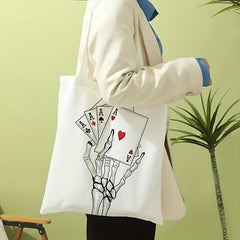 Goth Poker Print Canvas Tote Bag Large Capacity Shoulder Bag