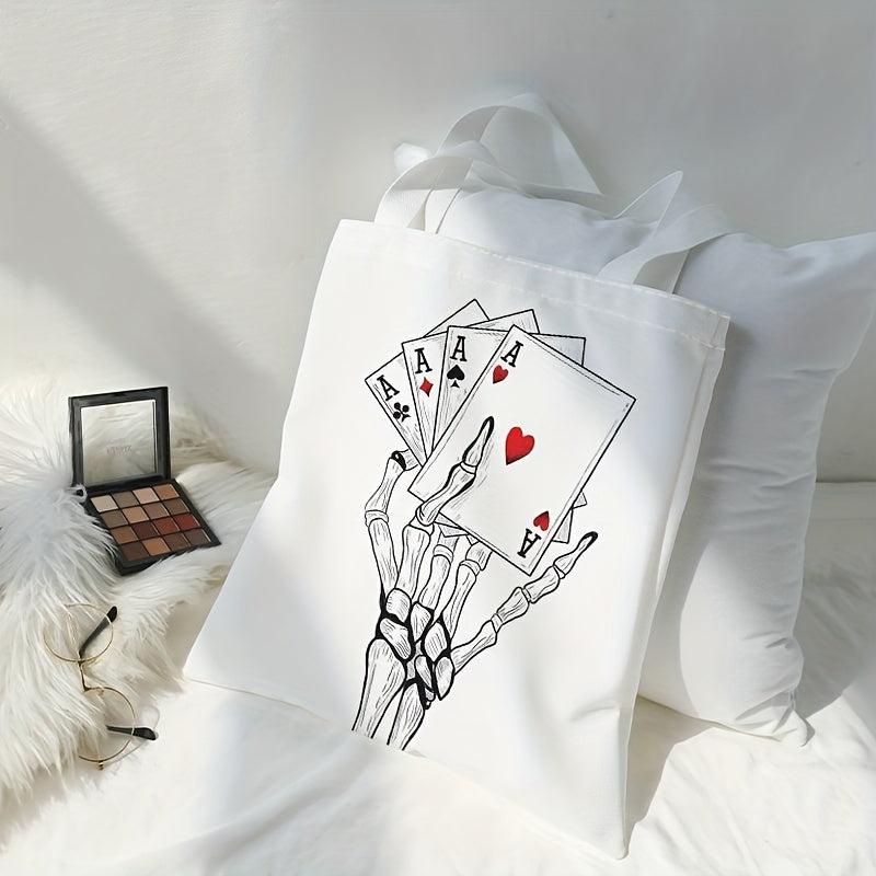 Goth Poker Print Canvas Tote Bag Large Capacity Shoulder Bag