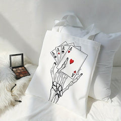 Goth Poker Print Canvas Tote Bag Large Capacity Shoulder Bag