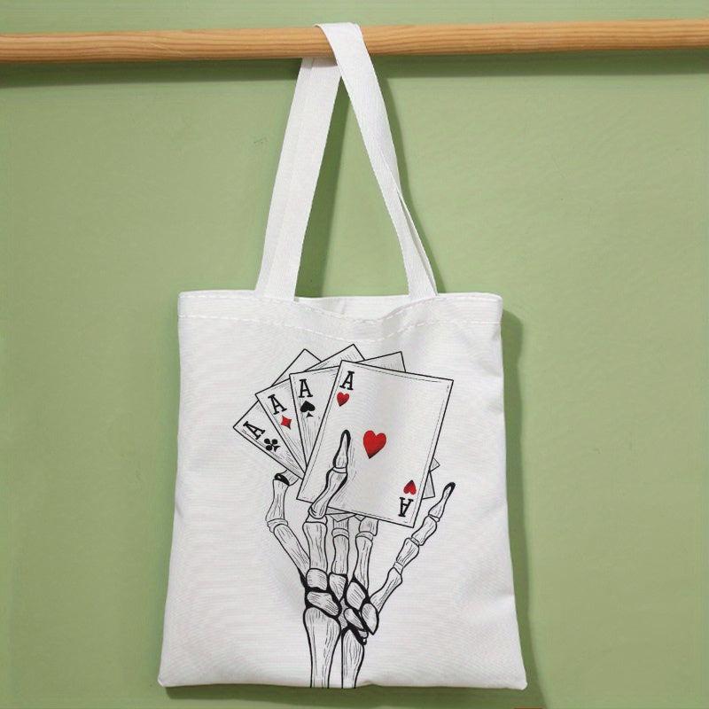 Goth Poker Print Canvas Tote Bag Large Capacity Shoulder Bag