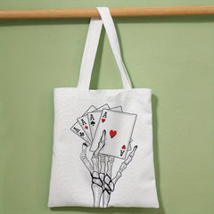 Goth Poker Print Canvas Tote Bag Large Capacity Shoulder Bag