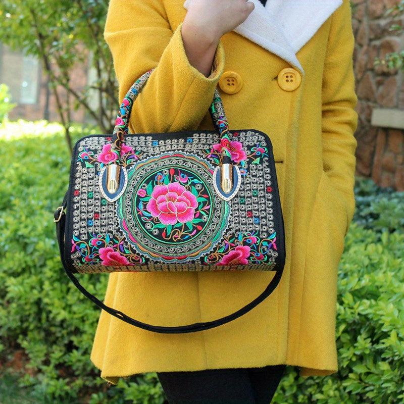 Vintage Embroidered Tote Bag Ethnic Satchel All Match Shoulder Bag