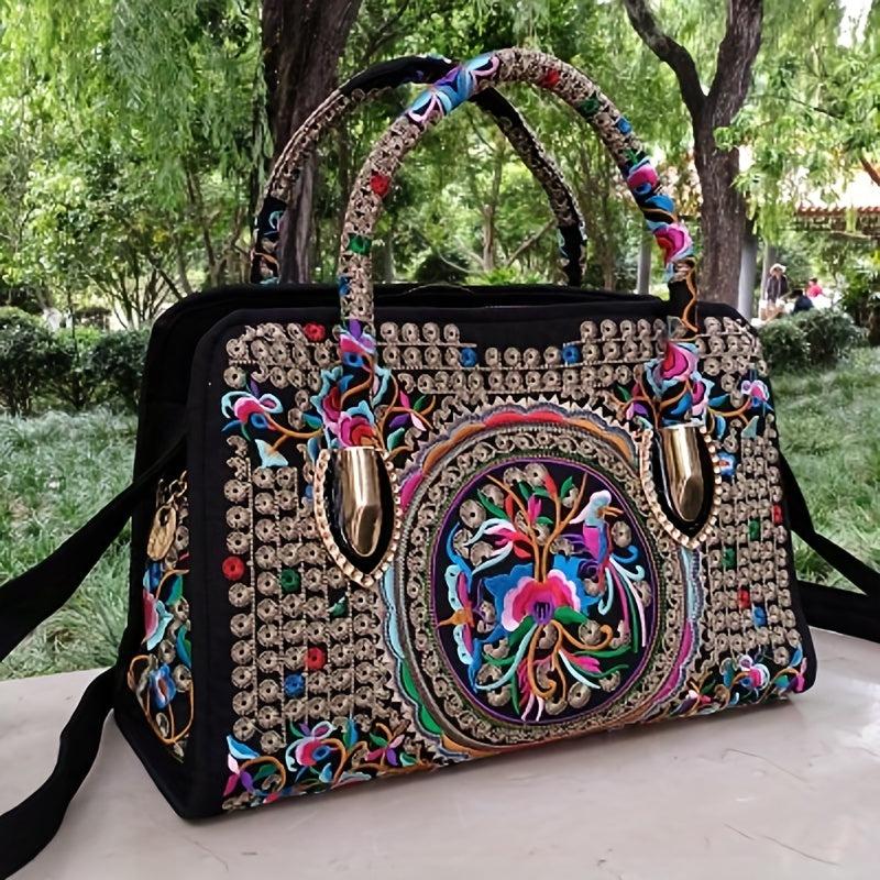 Vintage Embroidered Tote Bag Ethnic Satchel All Match Shoulder Bag