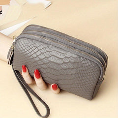 Vintage Crocodile Embossed Long Wallet Zipper Clutch Purse