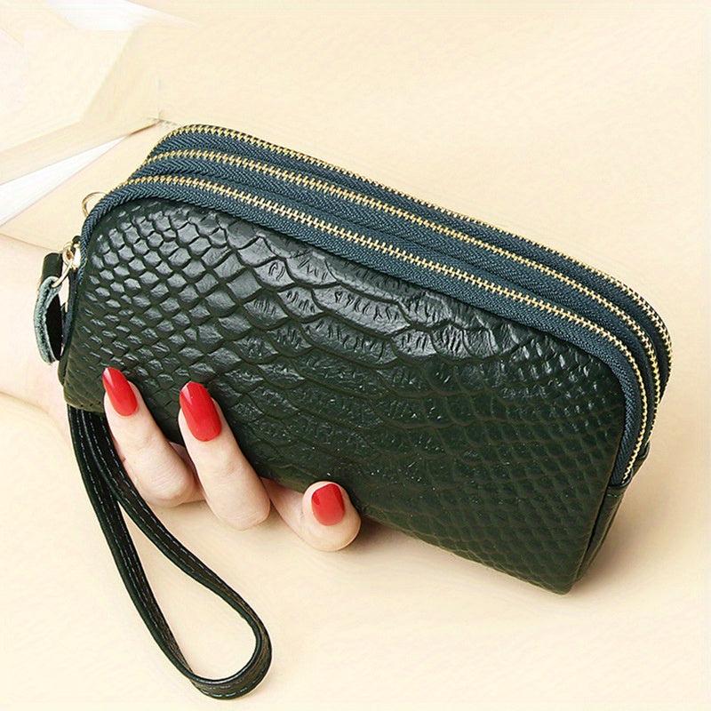 Vintage Crocodile Embossed Long Wallet Zipper Clutch Purse